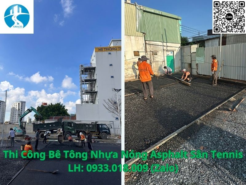 thi công thảm bê tông nhựa nóng asphalt sân tennis