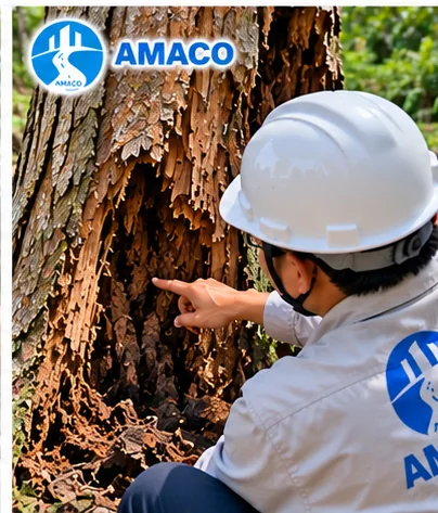 Quan sát phần thân cây gỗ bị rỗng mục để mô tả tình trạng trước khi bán